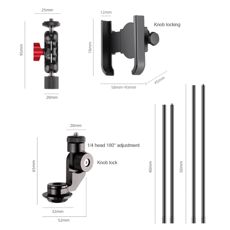 Bicycle Handlebar Holder Pea Clip Adapter 50cm Rod Set - Bicycle Handlebar Mount by PMC TechLife | Online Shopping South Africa | PMC TechLife | Buy Now Pay Later Mobicred