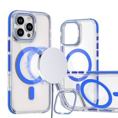 For iPhone 16 Pro Dual-Color Clear Acrylic Hybrid TPU Lens Flip Holder MagSafe Phone Case(Blue) - iPhone 16 Pro Cases by PMC Jewellery | Online Shopping South Africa | PMC Jewellery | Buy Now Pay Later Mobicred