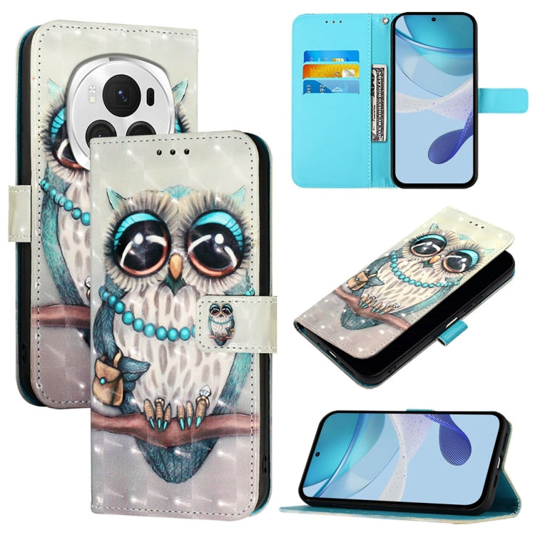 For Honor Magic6 Pro Global 3D Painting Horizontal Flip Leather Phone Case(Grey Owl) - Honor Cases by PMC Jewellery | Online Shopping South Africa | PMC Jewellery | Buy Now Pay Later Mobicred