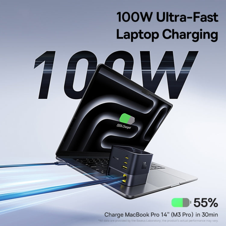 Baseus Super GaN 100W USB-C / Type-C Retractable Cable Desktop Charger, Specification:US Plug(Black) - Multifunction Charger by Baseus | Online Shopping South Africa | PMC Jewellery | Buy Now Pay Later Mobicred