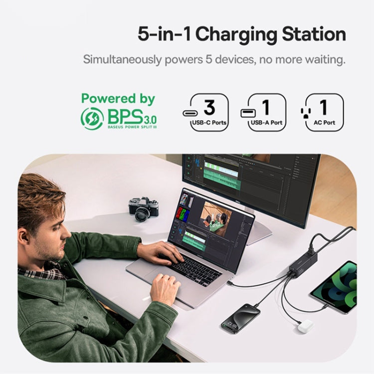 Baseus Lingao Mini Series 100W 3Type-C+USB Ports with 1 Socket Desktop GaN Charger, Length: 1.5m(US Plug) - Multifunction Charger by Baseus | Online Shopping South Africa | PMC Jewellery | Buy Now Pay Later Mobicred