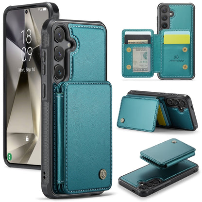 For Samsung Galaxy S24 5G JEEHOOD J05 Business Magnetic Style RFID Leather Phone Case(Blue Green) - Galaxy S24 5G Cases by JEEHOOD | Online Shopping South Africa | PMC Jewellery | Buy Now Pay Later Mobicred