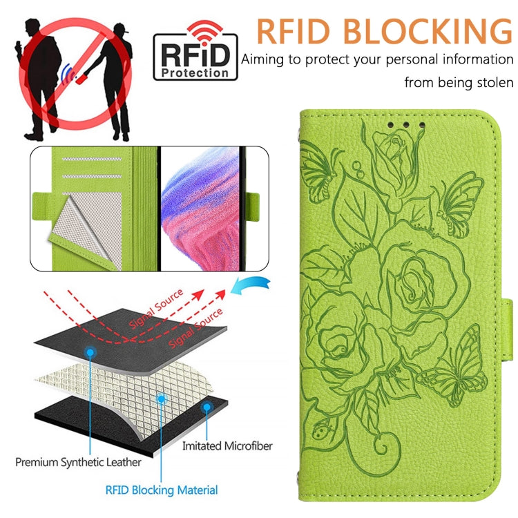 For Motorola Edge 5G 2024 Embossed Rose RFID Anti-theft Leather Phone Case(Green) - Motorola Cases by PMC Jewellery | Online Shopping South Africa | PMC Jewellery | Buy Now Pay Later Mobicred