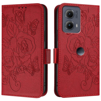 For Motorola Edge 5G 2024 Embossed Rose RFID Anti-theft Leather Phone Case(Red) - Motorola Cases by PMC Jewellery | Online Shopping South Africa | PMC Jewellery | Buy Now Pay Later Mobicred