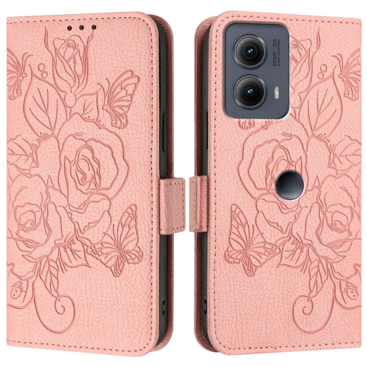 For Motorola Edge 5G 2024 Embossed Rose RFID Anti-theft Leather Phone Case(Pink) - Motorola Cases by PMC Jewellery | Online Shopping South Africa | PMC Jewellery | Buy Now Pay Later Mobicred