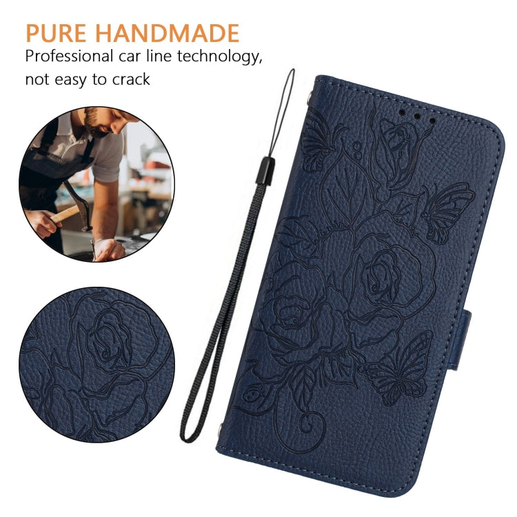 For Motorola Edge 5G 2024 Embossed Rose RFID Anti-theft Leather Phone Case(Dark Blue) - Motorola Cases by PMC Jewellery | Online Shopping South Africa | PMC Jewellery | Buy Now Pay Later Mobicred