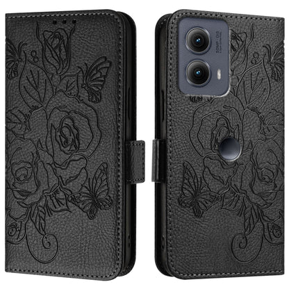 For Motorola Edge 5G 2024 Embossed Rose RFID Anti-theft Leather Phone Case(Black) - Motorola Cases by PMC Jewellery | Online Shopping South Africa | PMC Jewellery | Buy Now Pay Later Mobicred