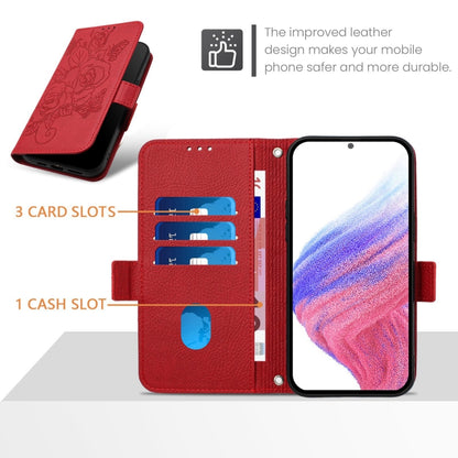 For Motorola Moto G Play 4G 2024 Embossed Rose RFID Anti-theft Leather Phone Case(Red) - Motorola Cases by PMC Jewellery | Online Shopping South Africa | PMC Jewellery | Buy Now Pay Later Mobicred