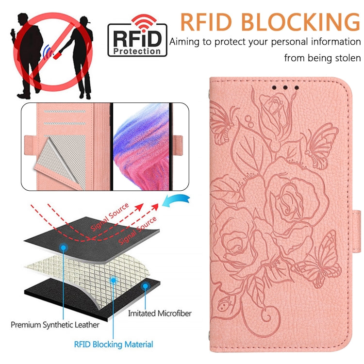 For Motorola Moto G Play 4G 2024 Embossed Rose RFID Anti-theft Leather Phone Case(Pink) - Motorola Cases by PMC Jewellery | Online Shopping South Africa | PMC Jewellery | Buy Now Pay Later Mobicred