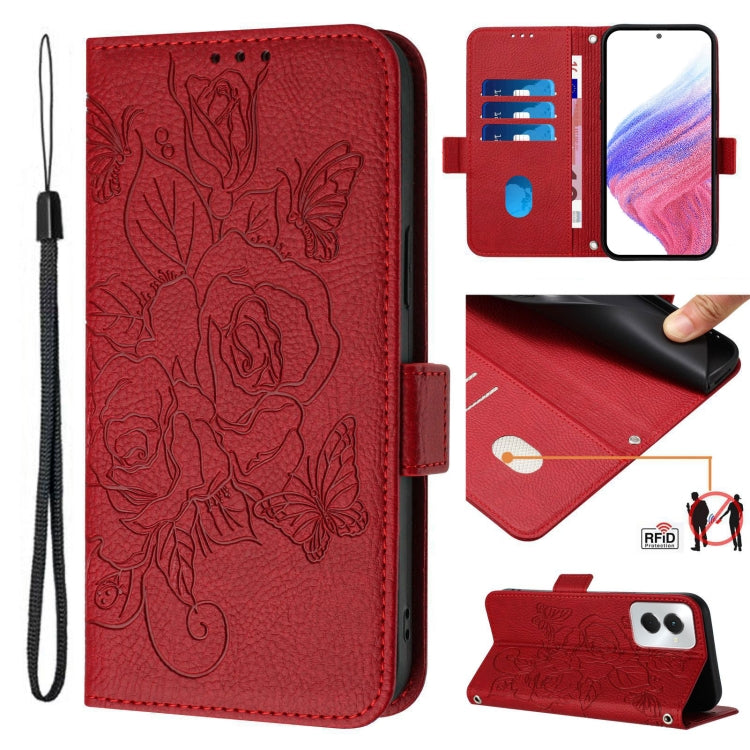 For Motorola Moto G Power 5G 2024 Embossed Rose RFID Anti-theft Leather Phone Case(Red) - Motorola Cases by PMC Jewellery | Online Shopping South Africa | PMC Jewellery | Buy Now Pay Later Mobicred