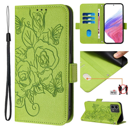 For Motorola Moto G Stylus 5G 2024 Embossed Rose RFID Anti-theft Leather Phone Case(Green) - Motorola Cases by PMC Jewellery | Online Shopping South Africa | PMC Jewellery | Buy Now Pay Later Mobicred