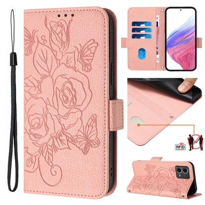 For Motorola Moto G Stylus 5G 2024 Embossed Rose RFID Anti-theft Leather Phone Case(Pink) - Motorola Cases by PMC Jewellery | Online Shopping South Africa | PMC Jewellery | Buy Now Pay Later Mobicred