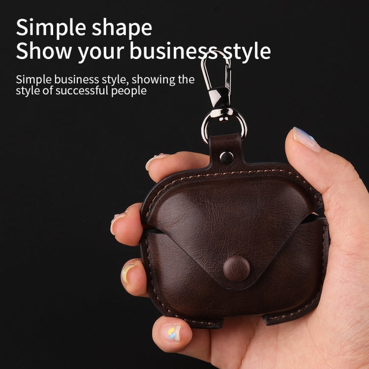 For Redmi Buds 5 / 6S Business Leather Earphone Protective Case with Hook(Light Brown) - Xiaomi Earphone Case by PMC Jewellery | Online Shopping South Africa | PMC Jewellery | Buy Now Pay Later Mobicred