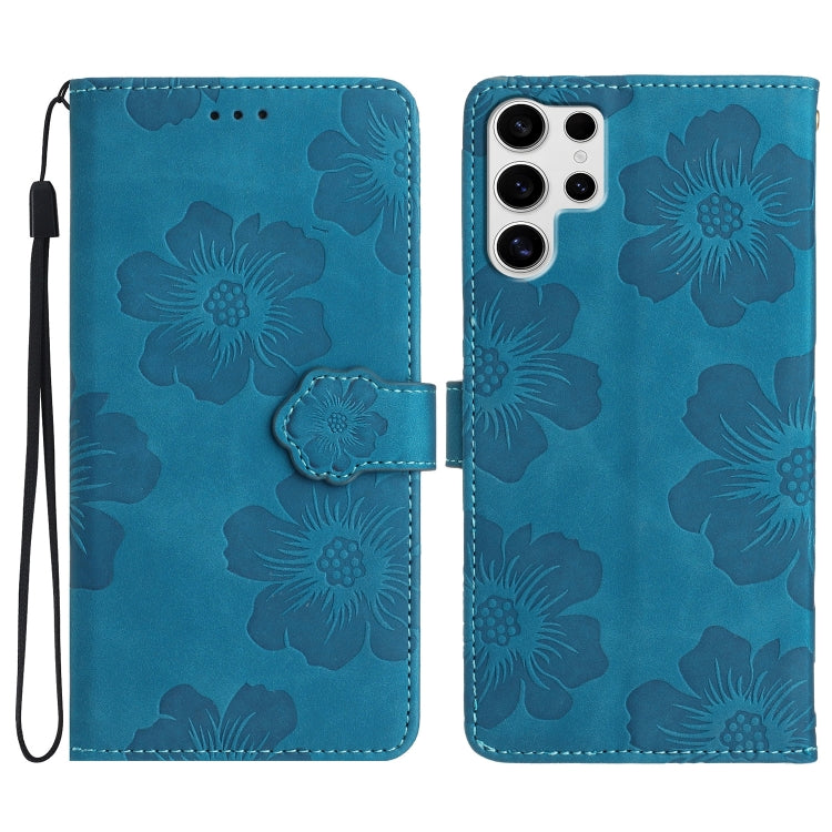 For Samsung Galaxy S25 Ultra 5G Flower Embossing Pattern Leather Phone Case(Blue) - Galaxy S25 Ultra 5G Cases by PMC Jewellery | Online Shopping South Africa | PMC Jewellery | Buy Now Pay Later Mobicred