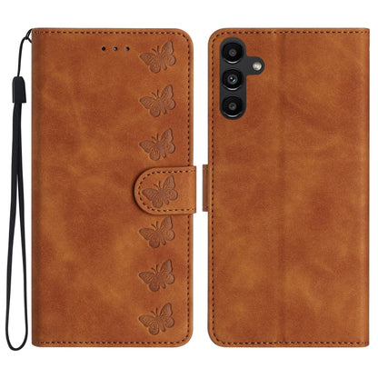 For Samsung Galaxy S25+ 5G Seven Butterflies Embossed Leather Phone Case(Brown) - Galaxy S25+ 5G Cases by PMC Jewellery | Online Shopping South Africa | PMC Jewellery | Buy Now Pay Later Mobicred