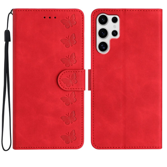 For Samsung Galaxy S25 Ultra 5G Seven Butterflies Embossed Leather Phone Case(Red) - Galaxy S25 Ultra 5G Cases by PMC Jewellery | Online Shopping South Africa | PMC Jewellery | Buy Now Pay Later Mobicred