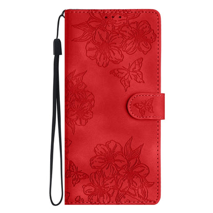 For Samsung Galaxy S25 5G Cherry Blossom Butterfly Skin Feel Embossed PU Phone Case(Red) - Galaxy S25 5G Cases by PMC Jewellery | Online Shopping South Africa | PMC Jewellery | Buy Now Pay Later Mobicred