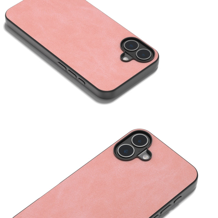 For iPhone 16 Black Frame PU Leather Full Coverage Phone Case(Pink) - iPhone 16 Cases by PMC TechLife | Online Shopping South Africa | PMC TechLife | Buy Now Pay Later Mobicred