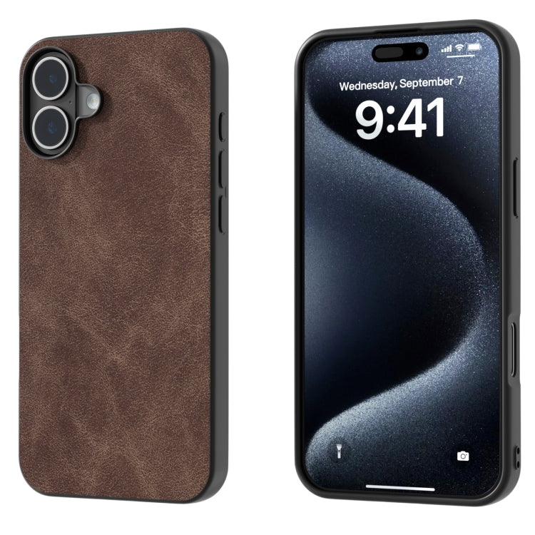 For iPhone 16 Black Frame PU Leather Full Coverage Phone Case(Coffee) - iPhone 16 Cases by PMC TechLife | Online Shopping South Africa | PMC TechLife | Buy Now Pay Later Mobicred