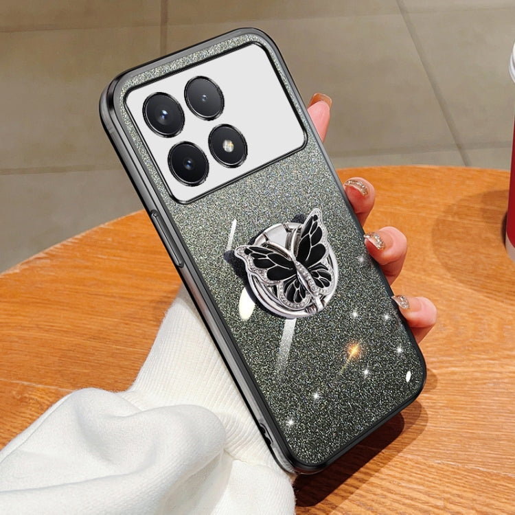 For Redmi K70 / K70 Pro Plated Gradient Glitter Butterfly Holder TPU Phone Case(Black) - K70 Cases by PMC Jewellery | Online Shopping South Africa | PMC Jewellery | Buy Now Pay Later Mobicred