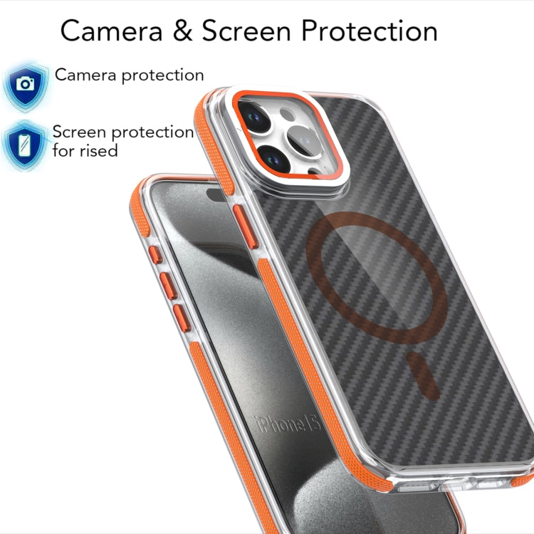 For iPhone 16 Pro Magsafe Dual-Color Carbon Fiber Lens Film Phone Case with Lens Fold Holder(Gray) - iPhone 16 Pro Cases by PMC Jewellery | Online Shopping South Africa | PMC Jewellery | Buy Now Pay Later Mobicred