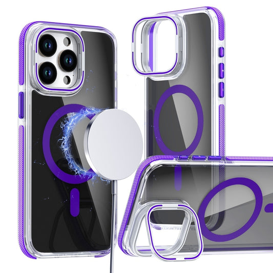 For iPhone 16 Pro Magsafe Dual-Color Transparent Black Lens Holder Phone Case(Purple) - iPhone 16 Pro Cases by PMC Jewellery | Online Shopping South Africa | PMC Jewellery | Buy Now Pay Later Mobicred