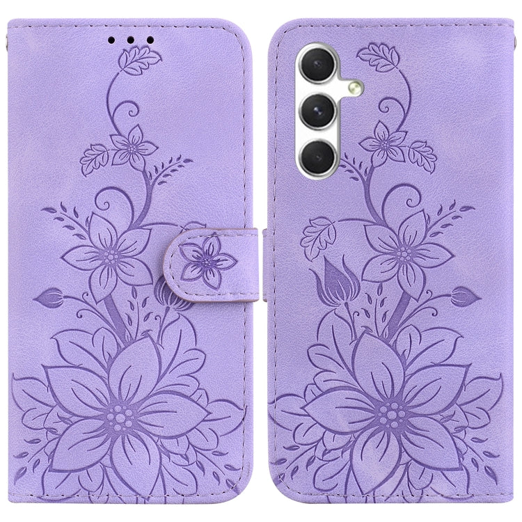 For Samsung Galaxy S25 5G Lily Embossed Leather Phone Case(Purple) - Galaxy S25 5G Cases by PMC Jewellery | Online Shopping South Africa | PMC Jewellery | Buy Now Pay Later Mobicred