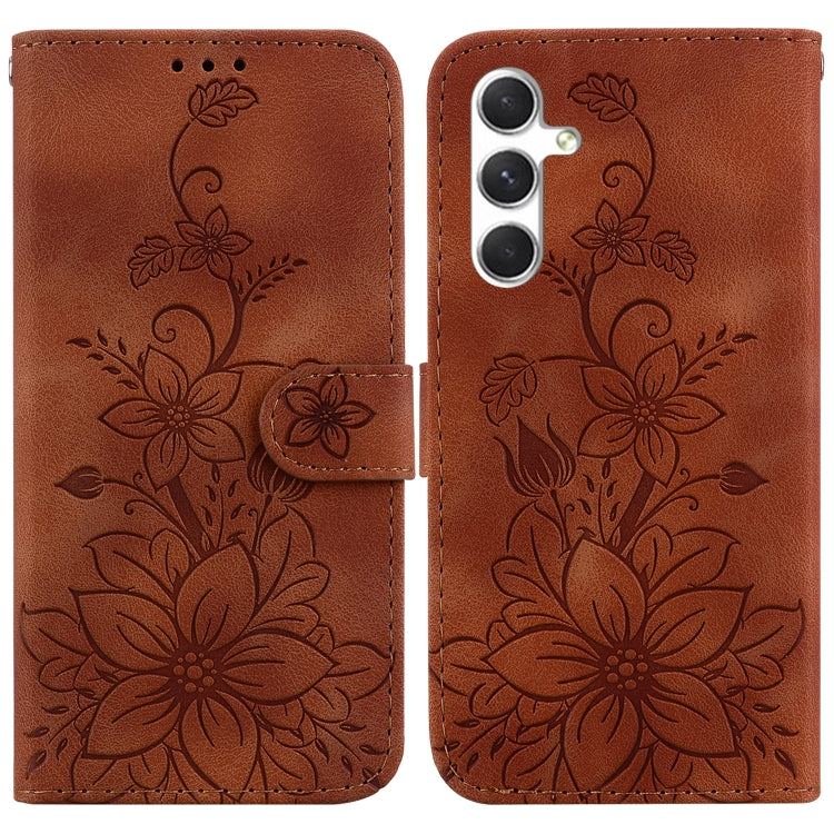 For Samsung Galaxy S25+ 5G Lily Embossed Leather Phone Case(Brown) - Galaxy S25+ 5G Cases by PMC Jewellery | Online Shopping South Africa | PMC Jewellery | Buy Now Pay Later Mobicred