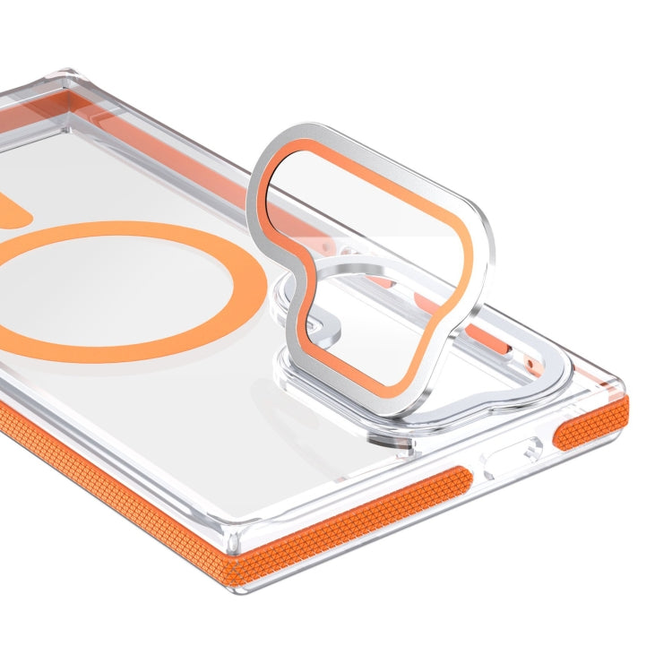 For Samsung Galaxy S24 Ultra 5G Dual-Color Clear Acrylic Hybrid TPU MagSafe Lens Film Phone Case with Holder(Orange) - Galaxy S24 Ultra 5G Cases by PMC Jewellery | Online Shopping South Africa | PMC Jewellery | Buy Now Pay Later Mobicred