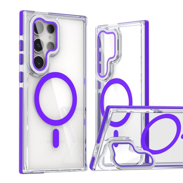 For Samsung Galaxy S24 Ultra 5G Dual-Color Clear Acrylic Hybrid TPU MagSafe Lens Film Phone Case with Holder(Purple) - Galaxy S24 Ultra 5G Cases by PMC Jewellery | Online Shopping South Africa | PMC Jewellery | Buy Now Pay Later Mobicred