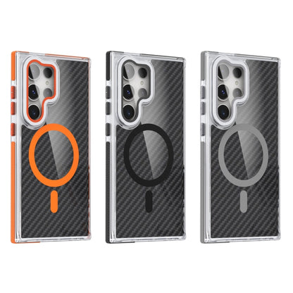 For Samsung Galaxy S24 Ultra 5G Magsafe Dual-Color Carbon Fiber Lens Film Phone Case with Lens Fold Holder(Orange) - Galaxy S24 Ultra 5G Cases by PMC Jewellery | Online Shopping South Africa | PMC Jewellery | Buy Now Pay Later Mobicred