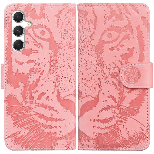 For Samsung Galaxy S25 5G Tiger Embossing Pattern Flip Leather Phone Case(Pink) - Galaxy S25 5G Cases by PMC Jewellery | Online Shopping South Africa | PMC Jewellery | Buy Now Pay Later Mobicred