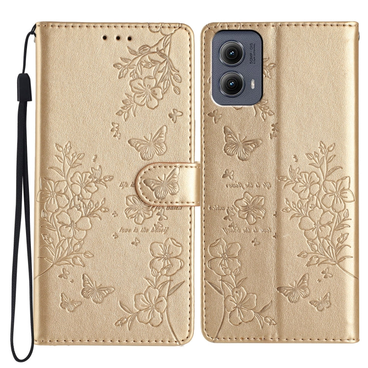 For Motorola Edge 2024 Butterflies and Flowers Leather Phone Case(Gold) - Motorola Cases by PMC Jewellery | Online Shopping South Africa | PMC Jewellery | Buy Now Pay Later Mobicred