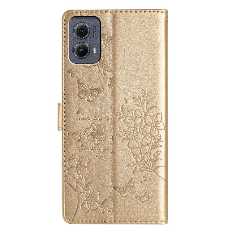 For Motorola Edge 2024 Butterflies and Flowers Leather Phone Case(Gold) - Motorola Cases by PMC Jewellery | Online Shopping South Africa | PMC Jewellery | Buy Now Pay Later Mobicred