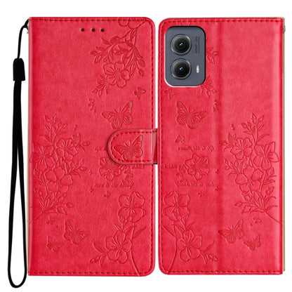 For Motorola Edge 2024 Butterflies and Flowers Leather Phone Case(Red) - Motorola Cases by PMC Jewellery | Online Shopping South Africa | PMC Jewellery | Buy Now Pay Later Mobicred