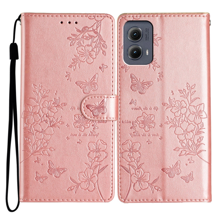 For Motorola Edge 2024 Butterflies and Flowers Leather Phone Case(Rose Gold) - Motorola Cases by PMC Jewellery | Online Shopping South Africa | PMC Jewellery | Buy Now Pay Later Mobicred