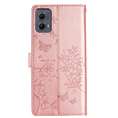 For Motorola Edge 2024 Butterflies and Flowers Leather Phone Case(Rose Gold) - Motorola Cases by PMC Jewellery | Online Shopping South Africa | PMC Jewellery | Buy Now Pay Later Mobicred