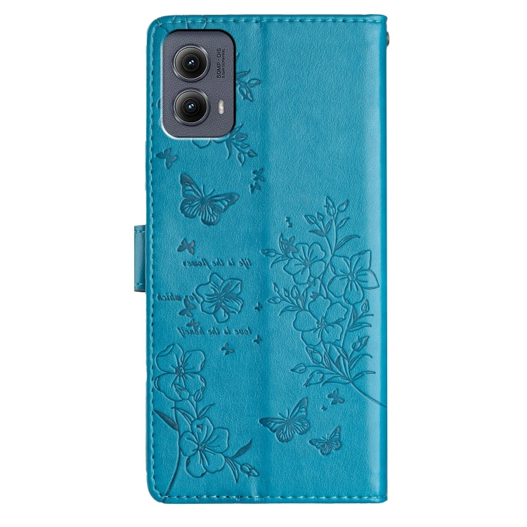 For Motorola Edge 2024 Butterflies and Flowers Leather Phone Case(Blue) - Motorola Cases by PMC Jewellery | Online Shopping South Africa | PMC Jewellery | Buy Now Pay Later Mobicred