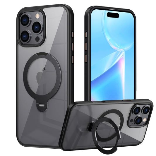 For iPhone 16 Pro Transparent MagSafe Magnetic Rotating Ring Holder Phone Case(Black) - iPhone 16 Pro Cases by PMC Jewellery | Online Shopping South Africa | PMC Jewellery | Buy Now Pay Later Mobicred