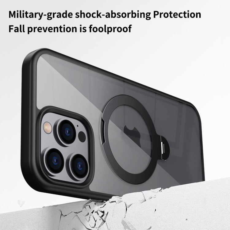 For iPhone 16 Plus Transparent MagSafe Magnetic Rotating Ring Holder Phone Case(Black) - iPhone 16 Plus Cases by PMC Jewellery | Online Shopping South Africa | PMC Jewellery | Buy Now Pay Later Mobicred