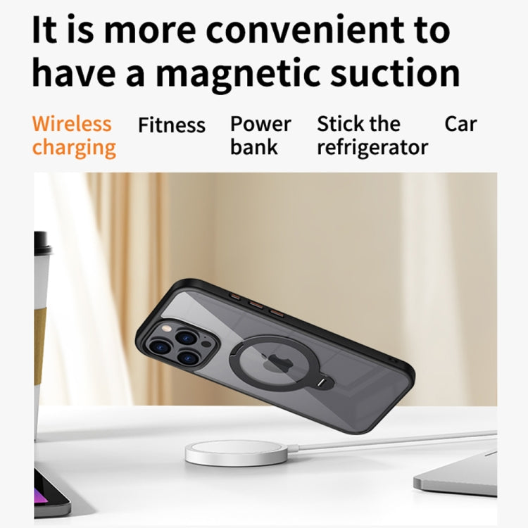 For iPhone 16 Transparent MagSafe Magnetic Rotating Ring Holder Phone Case(Grey) - iPhone 16 Cases by PMC Jewellery | Online Shopping South Africa | PMC Jewellery | Buy Now Pay Later Mobicred