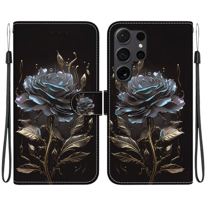 For Samsung Galaxy S25 Ultra 5G Crystal Texture Colored Drawing Leather Phone Case(Black Rose) - Galaxy S25 Ultra 5G Cases by PMC Jewellery | Online Shopping South Africa | PMC Jewellery | Buy Now Pay Later Mobicred