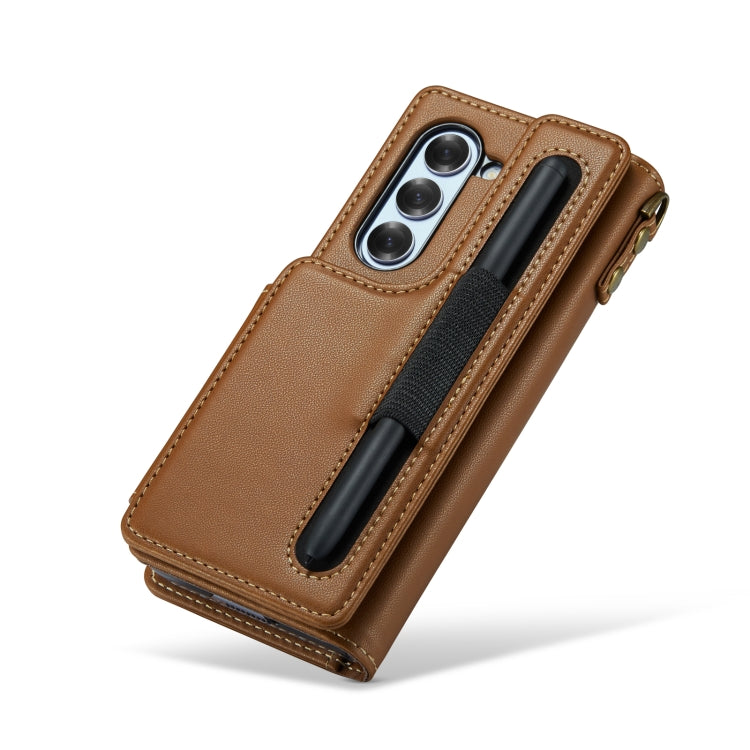 For Samsung Galaxy Z Fold6 5G CaseMe C22 PC+TPU Business Style RFID Anti-theft Lanyard Leather Phone Case with Pen Slot(Brown) - Galaxy Z Fold6 5G Cases by CaseMe | Online Shopping South Africa | PMC Jewellery | Buy Now Pay Later Mobicred