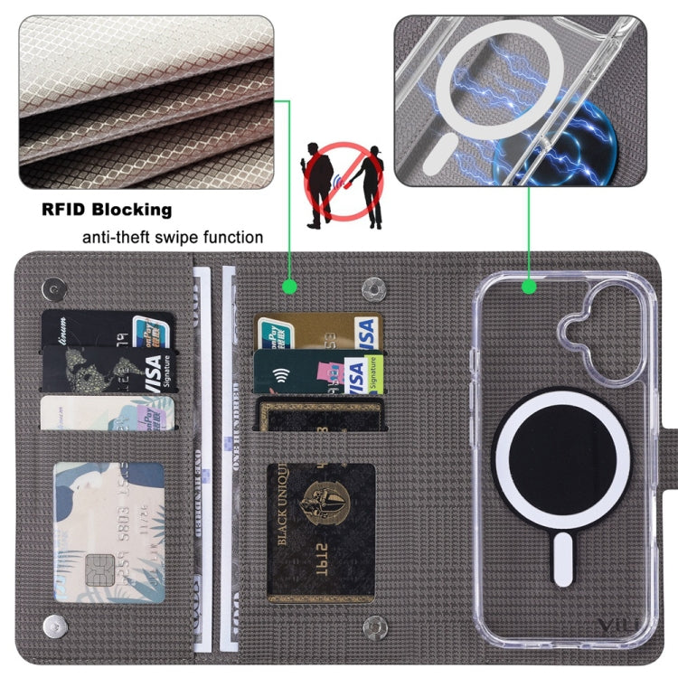 For iPhone 15 Pro ViLi GHA-C Series RFID MagSafe Magnetic Flip Leather Phone Case(Grey) - iPhone 15 Pro Cases by ViLi | Online Shopping South Africa | PMC Jewellery | Buy Now Pay Later Mobicred