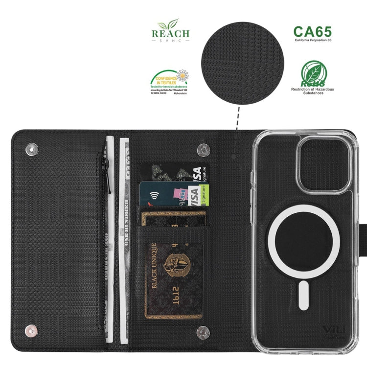 For iPhone 16 Plus ViLi GHB-C Series RFID MagSafe Magnetic Flip Leather Phone Case(Black) - iPhone 16 Plus Cases by ViLi | Online Shopping South Africa | PMC TechLife | Buy Now Pay Later Mobicred