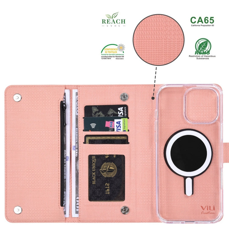 For iPhone 16 Pro Max ViLi GHB-C Series RFID MagSafe Magnetic Flip Leather Phone Case(Pink) - iPhone 16 Pro Max Cases by ViLi | Online Shopping South Africa | PMC Jewellery | Buy Now Pay Later Mobicred