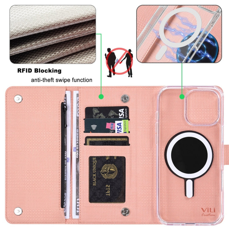 For iPhone 15 Pro ViLi GHB-C Series RFID MagSafe Magnetic Flip Leather Phone Case(Pink) - iPhone 15 Pro Cases by ViLi | Online Shopping South Africa | PMC Jewellery | Buy Now Pay Later Mobicred