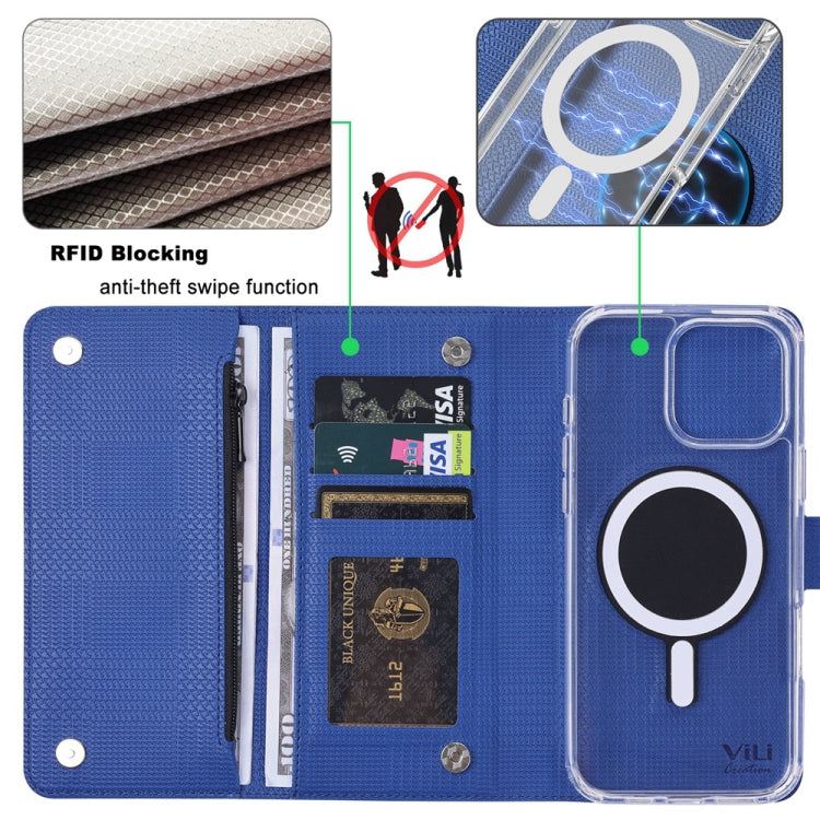 For iPhone 14 Pro ViLi GHB-C Series RFID MagSafe Magnetic Flip Leather Phone Case(Blue) - iPhone 14 Pro Cases by ViLi | Online Shopping South Africa | PMC Jewellery | Buy Now Pay Later Mobicred