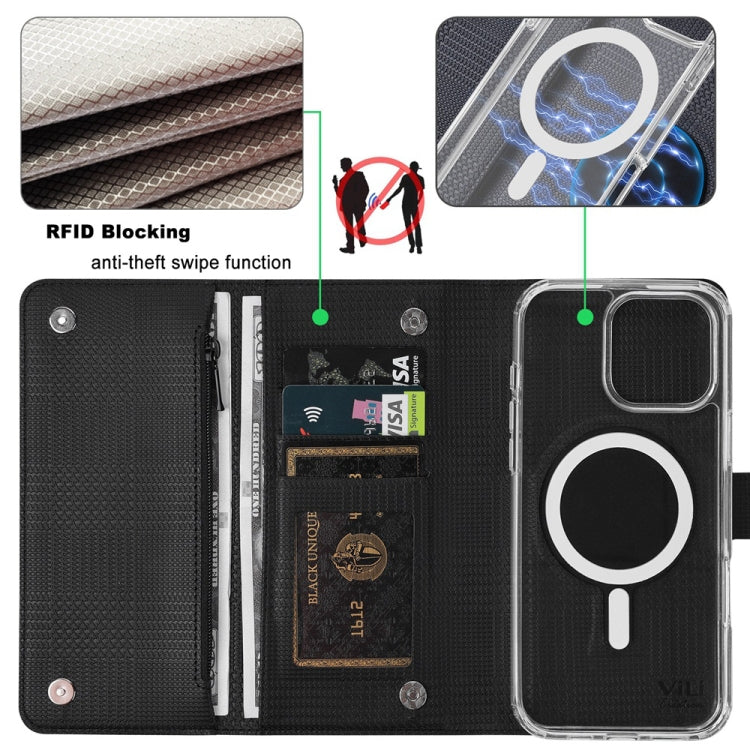 For iPhone 13 Pro Max ViLi GHB-C Series RFID MagSafe Magnetic Flip Leather Phone Case(Black) - iPhone 13 Pro Max Cases by ViLi | Online Shopping South Africa | PMC Jewellery | Buy Now Pay Later Mobicred