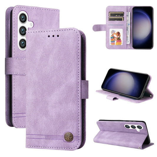 For Samsung Galaxy S25 5G Skin Feel Life Tree Metal Button Leather Phone Case(Purple) - Galaxy S25 5G Cases by PMC Jewellery | Online Shopping South Africa | PMC Jewellery | Buy Now Pay Later Mobicred